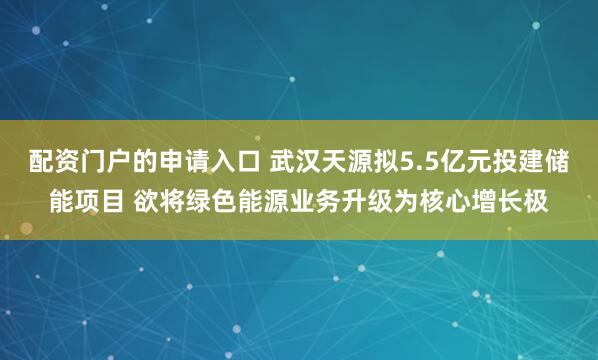 配资门户的申请入口 武汉天源拟5.5亿元投建储能项目 欲将绿色能源业务升级为核心增长极